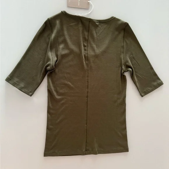 Everlane Luxe Rib Scoop-Neck Tee- Elbow Length Sleeves- Olive Green- Size L- NWT - Picture 2 of 6
